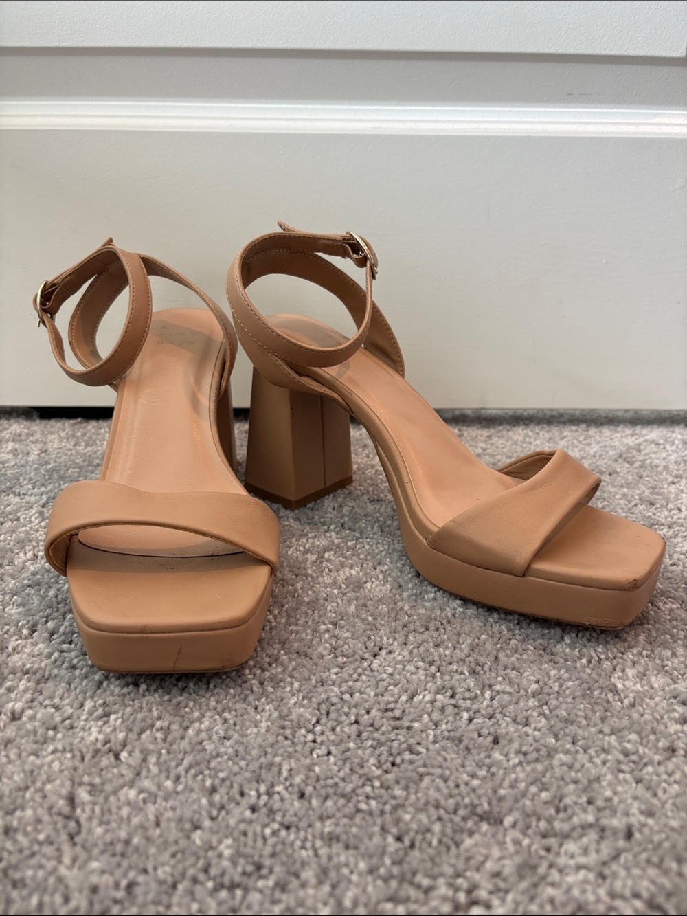 a new day Tan Platform Block Heel Ankle Strap Sandals